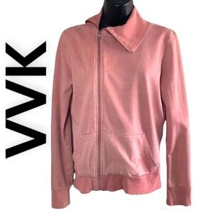 VVK Rose Pink 100% Cotton Long Sleeve Full Zip Up Sweatshirt Size M